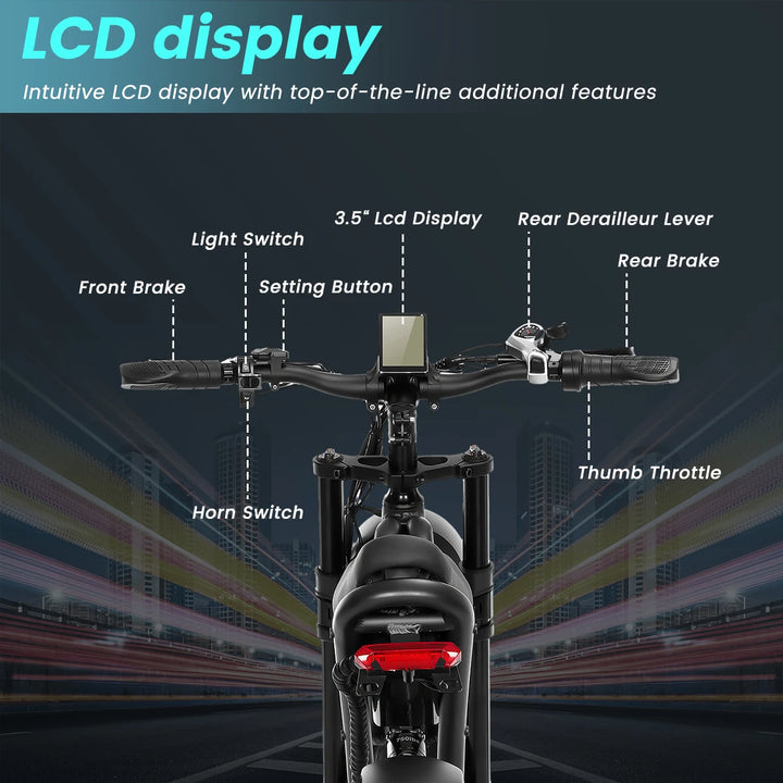 1000W Electric Mountain Bike for Adults – 49km/h High-Speed Brushless Motor, 48V 15.6Ah Removable Battery, Off-Road 20" Fat Tire E-Bike | Long Range All-Terrain Bicycle