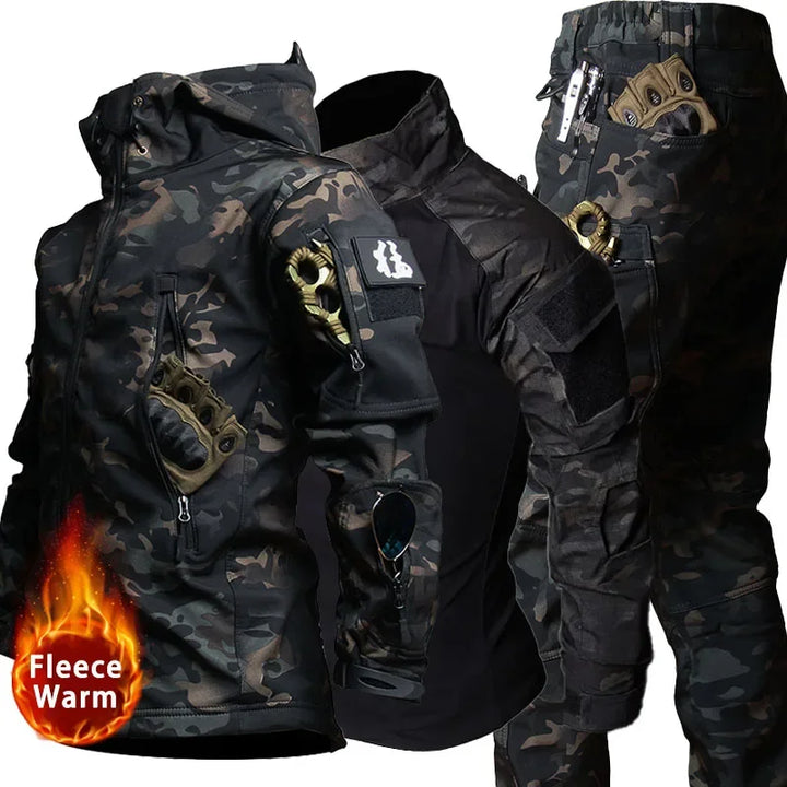 Soft Shell Combat Suit Military Uniform Army Jackets Hooded Top+Breathable Long Sleeve Cargo Pants Men Hunting Sets Multi-pocket