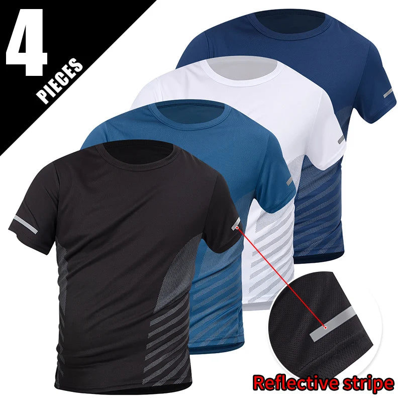 1/4/6 Pcs men's plus size gradient quick-drying short-sleeved teenagers loose sports running fitness football basketball T-shirt