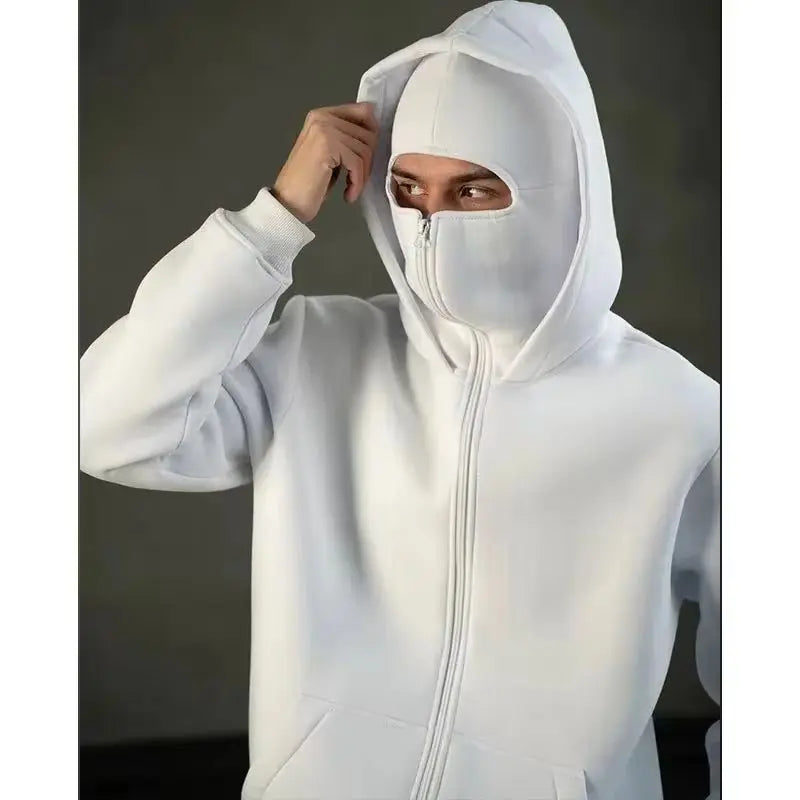 Sweatshirt with Hooded Face Mask Zipper DesignMen's Balaclava Zip Hoodie Winter Warm Casual Sports Jacket Outdoor Activities