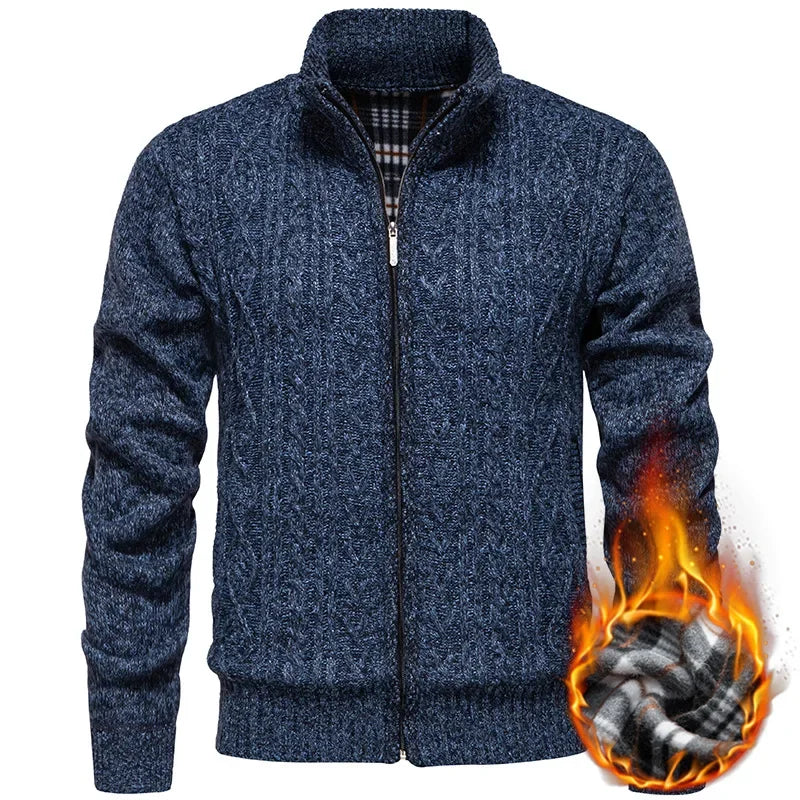 Men's Knitted Sweater Casual Fleece Lined Open Cardigan Jacket Fashionable Autumn Winter New Style Comfortable Soft Material