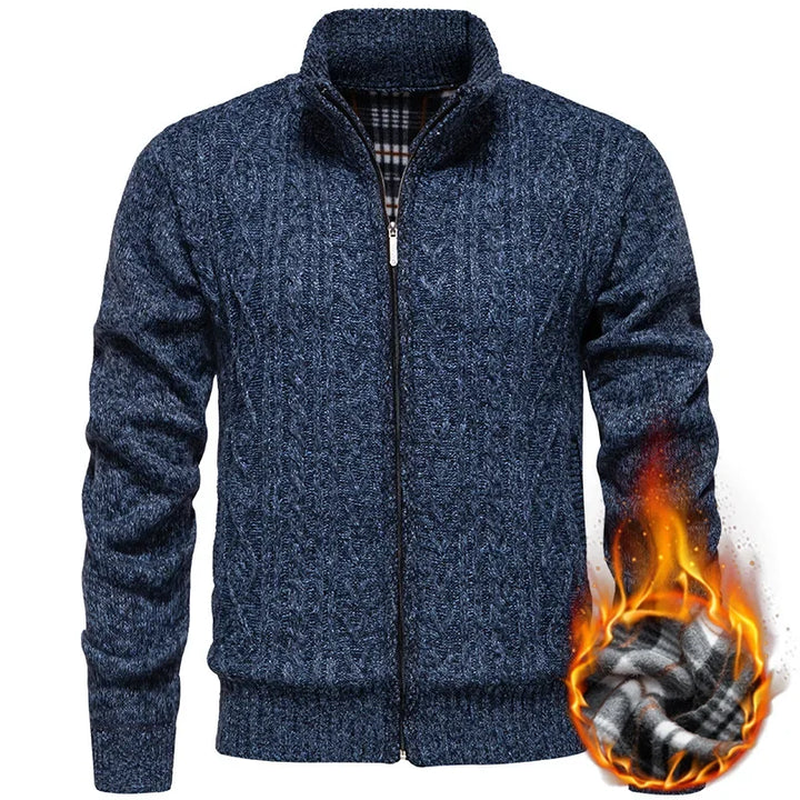 Men's Knitted Sweater Casual Fleece Lined Open Cardigan Jacket Fashionable Autumn Winter New Style Comfortable Soft Material