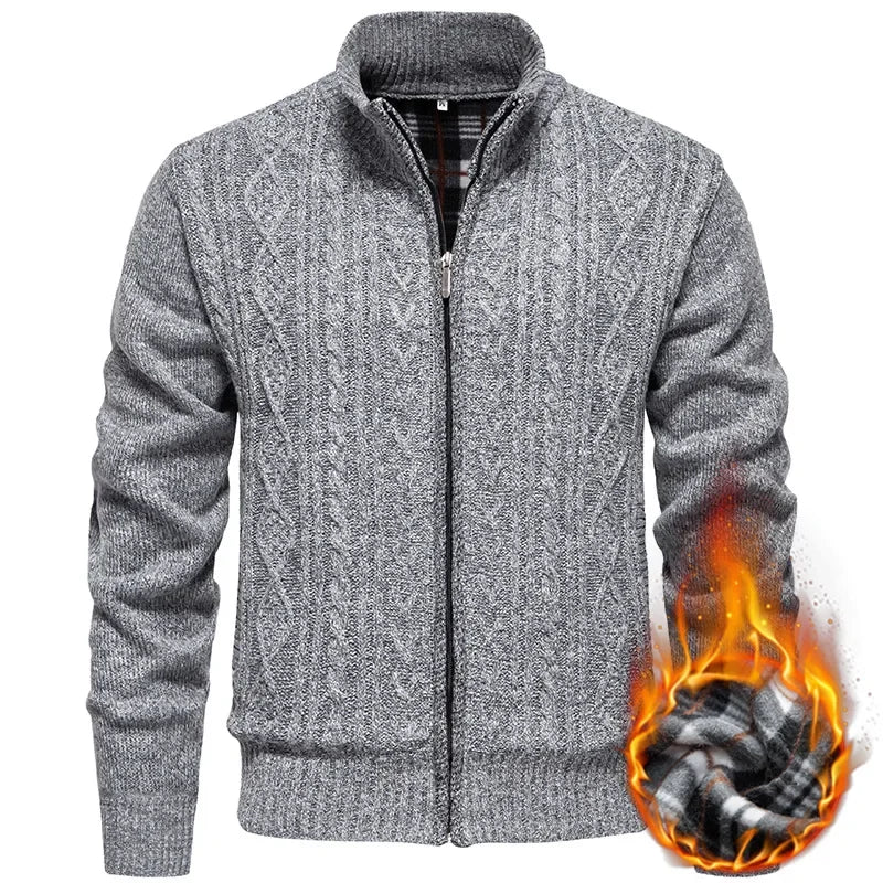 Men's Knitted Sweater Casual Fleece Lined Open Cardigan Jacket Fashionable Autumn Winter New Style Comfortable Soft Material