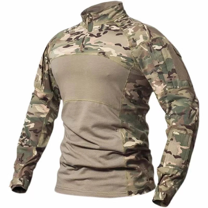 Men's Long Sleeve Tactical Shirts Combat Shirt 1/4 Zipper Ripstop Elastic Cotton Military Hiking Hunting Clothes