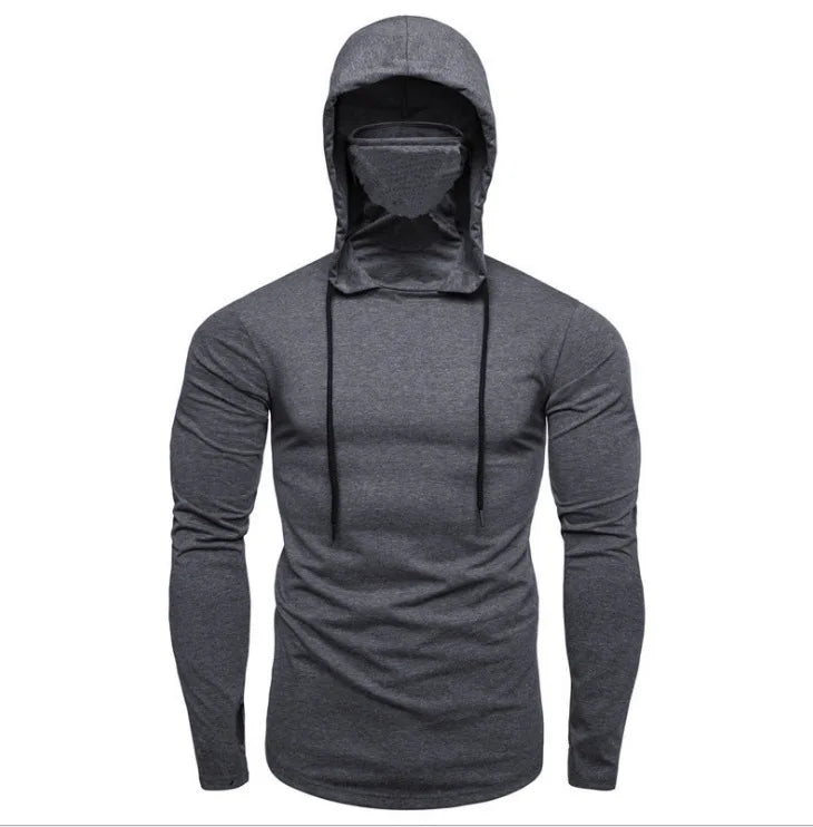 2025 New Mens Gym Thin Hoodie Long Sleeve Hoodies With Mask Sweatshirt Casual Splice Large Mask Hoodie Sweatshirt Hooded Tops
