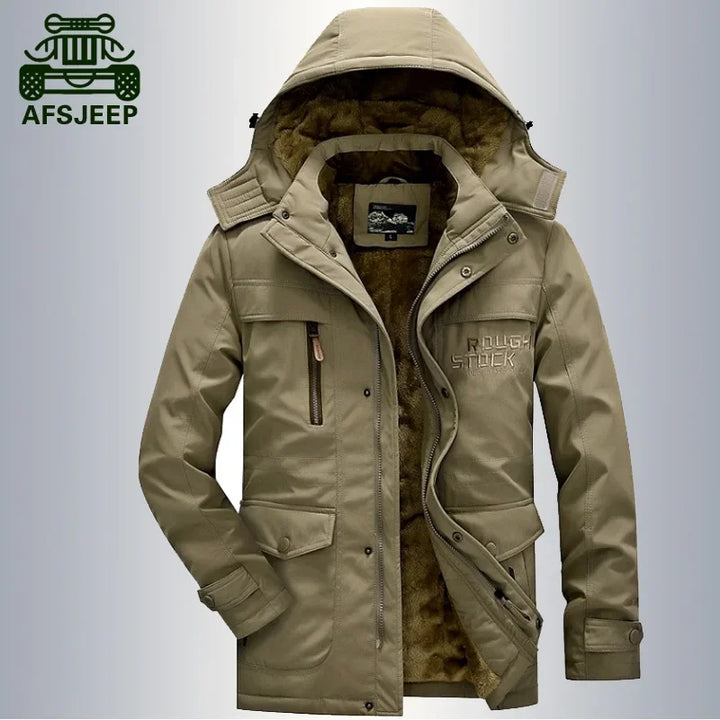 Men's Outdoor Cotton Jacket Thickened Fleece Lined Autumn Winter Heavy Duty Casual Loose Fit Chinese Brand Clothing
