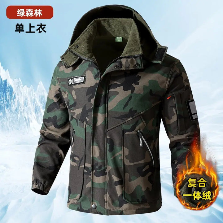 Men's Autumn Winter Fleece Lined Camouflage Work Jacket Windproof Waterproof Warm Outdoor Car Repairing Coat
