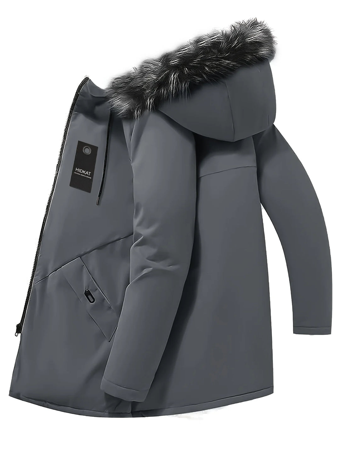 Winter Windproof Men's Faux Jacket Casual Polyester Coat Hood Zip-Up Front Long Sleeves & Pockets Winter Clothes