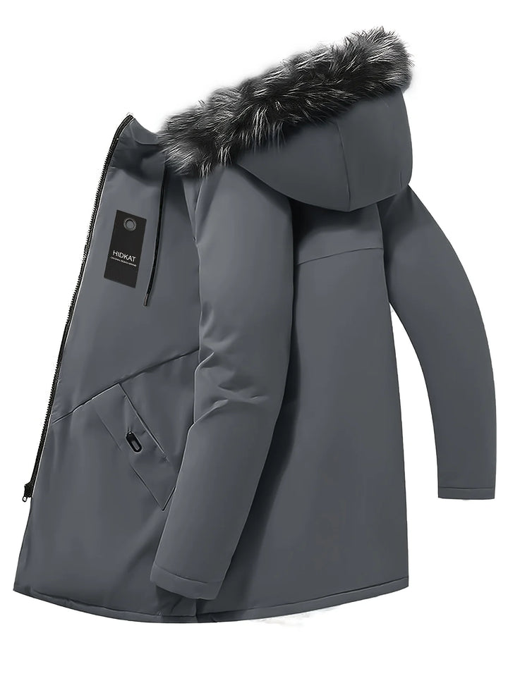 Winter Windproof Men's Faux Jacket Casual Polyester Coat Hood Zip-Up Front Long Sleeves & Pockets Winter Clothes