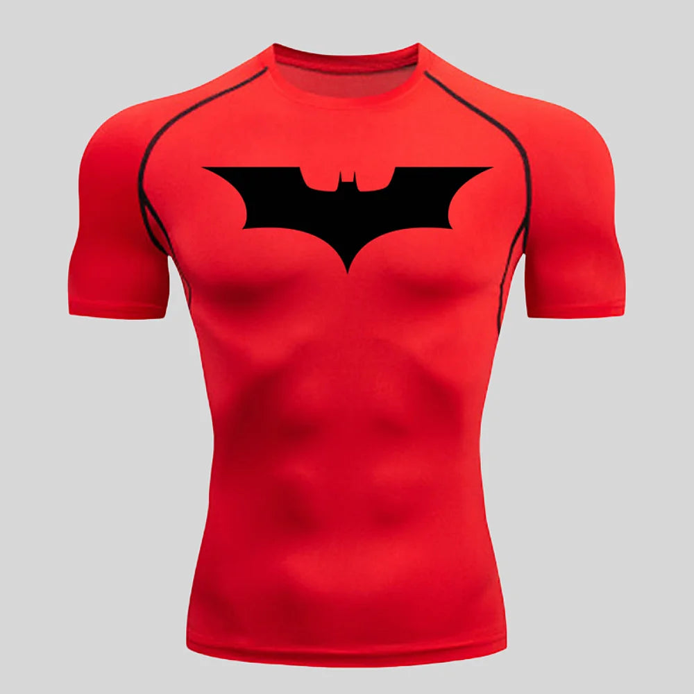 Fitness tight fitting shirt, men's superhero sports running T-shirt, sun resistant short sleeved quick drying round neck T-shirt