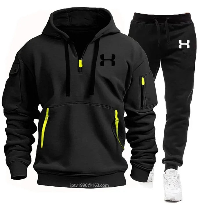 Men's New Autumn and Winter Multi-pocket Zipper Long-sleeved Hoodie + Sports and Leisure Pants Two-piece Fitness Jogging Suit