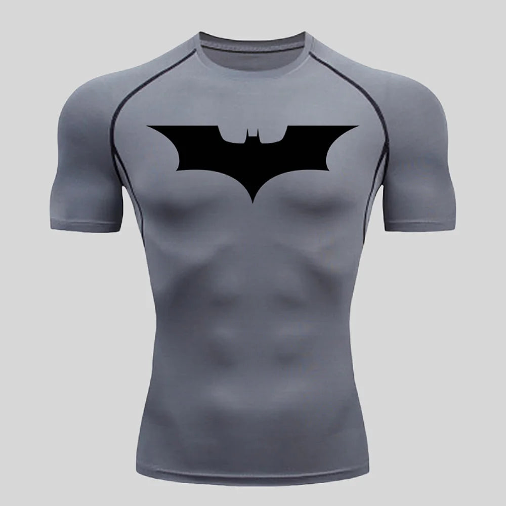 Fitness tight fitting shirt, men's superhero sports running T-shirt, sun resistant short sleeved quick drying round neck T-shirt