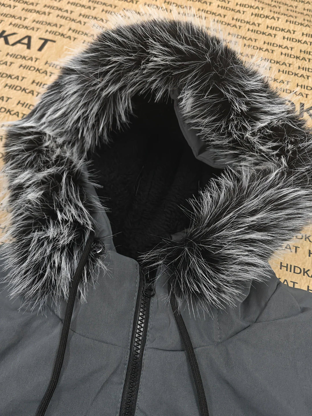 Winter Windproof Men's Faux Jacket Casual Polyester Coat Hood Zip-Up Front Long Sleeves & Pockets Winter Clothes