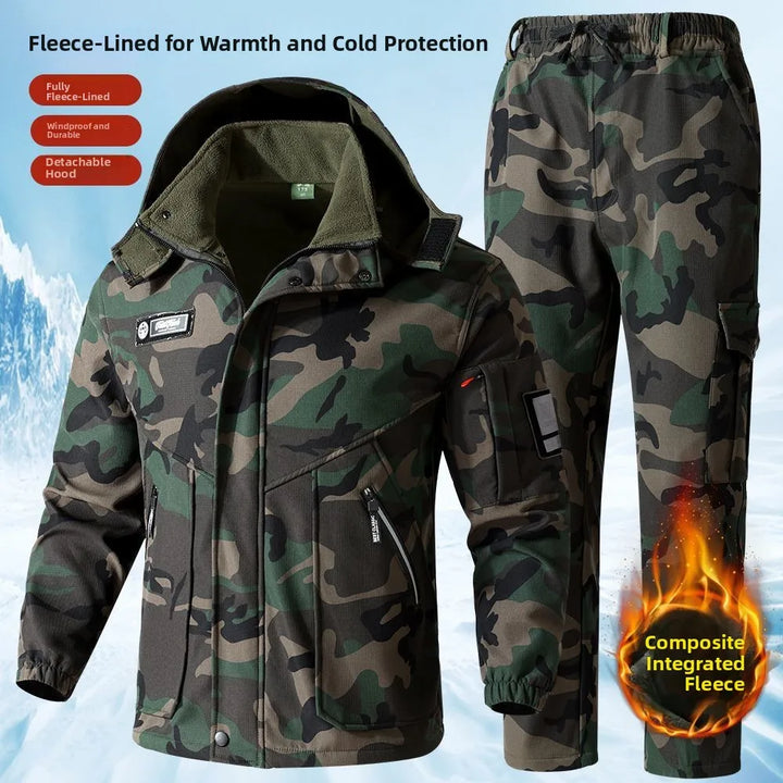 Men's Autumn Winter Fleece Lined Camouflage Work Jacket Windproof Waterproof Warm Outdoor Car Repairing Coat