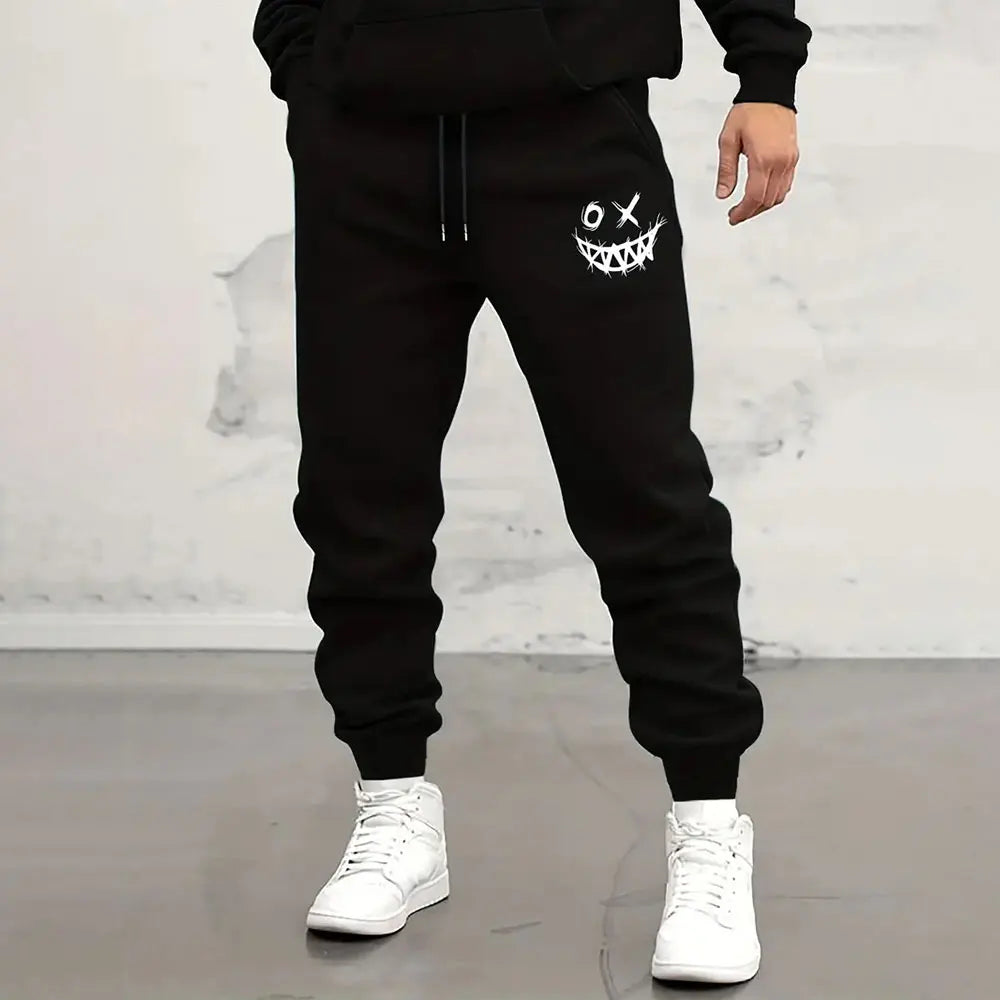 Men Loose Casual Pocket Draw Rope Sports Sweatpants Fashion Dragon And Hand Printed Sweatpants Winter New Thick Warm Sweatpants