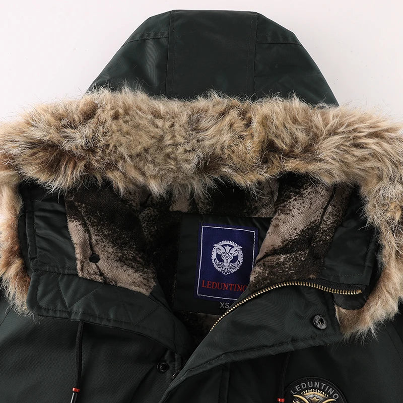 Winter Men's Black Padded Jacket Removable Hood Durable Windproof Fabric Embroidery Decorative Side Pockets Sleeve Zipper