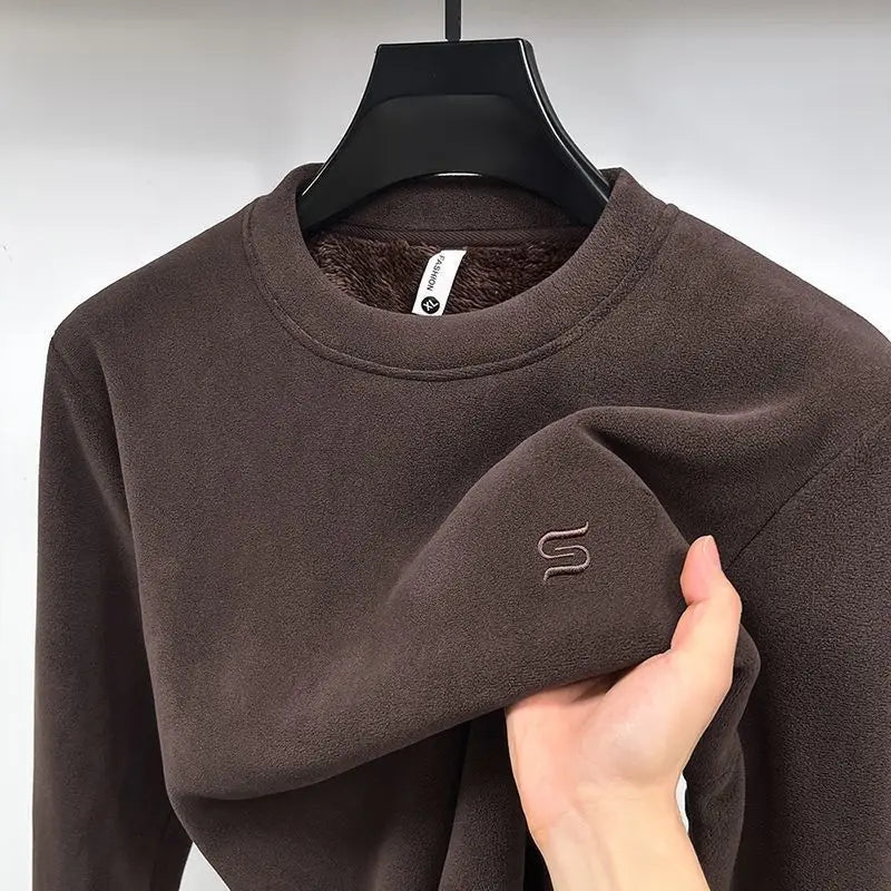 Men Fleece Thickening Casual Sweatshirts Warm Woolen Wool Half-high Collar Hoodie Comfortable Embroidery Solid Loose Pullover