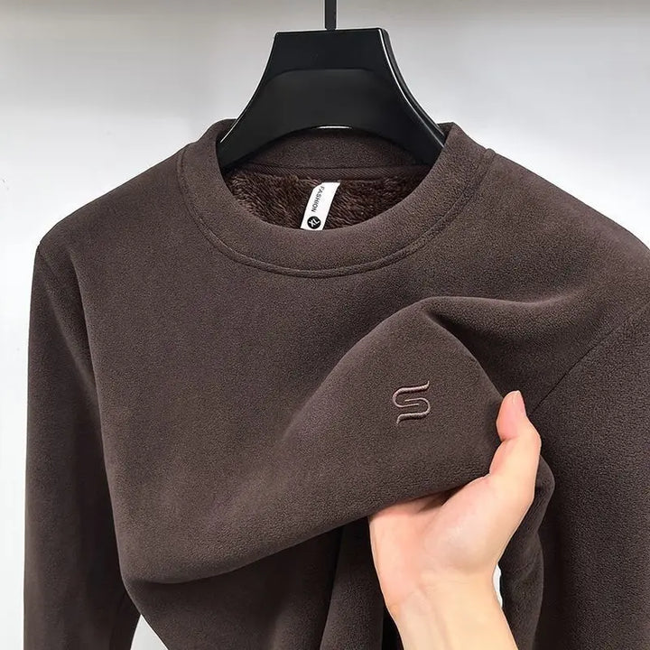 Men Fleece Thickening Casual Sweatshirts Warm Woolen Wool Half-high Collar Hoodie Comfortable Embroidery Solid Loose Pullover