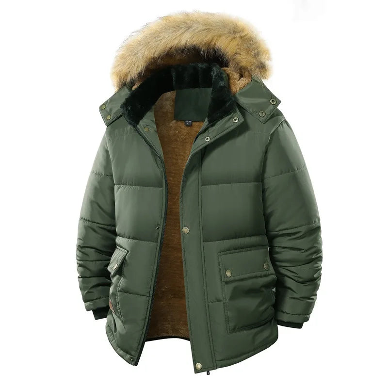 Thickened Fleece Lined Men's Cotton Jacket European Size Warmth Guaranteed Fashionable for Middle-Aged And Elderly