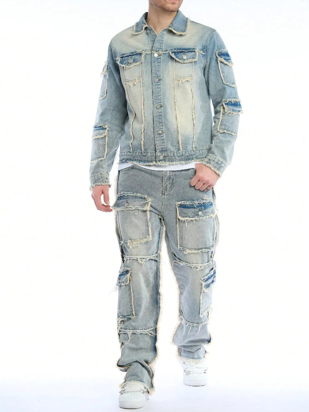 High-Quality Men's Washed Denim Two-Piece Set (Jeans + Denim Jacket) - Autumn & Winter Style