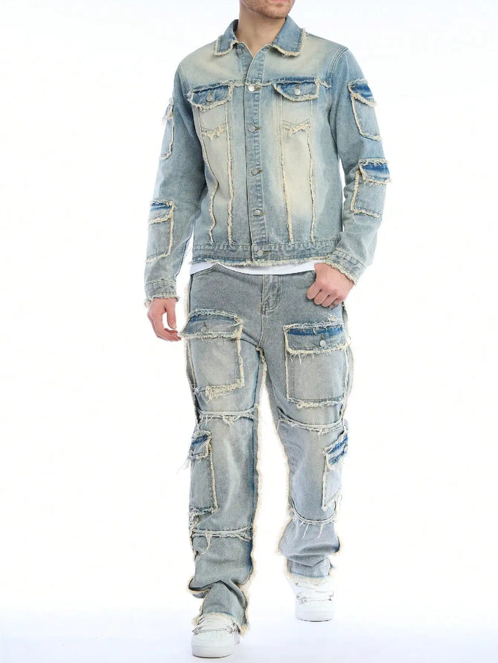 High-Quality Men's Washed Denim Two-Piece Set (Jeans + Denim Jacket) - Autumn & Winter Style