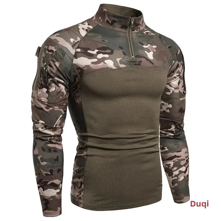Hot Sale Of The Season Men's Camouflage Fitness Long Sleeve T-shirt Outdoor Military Travel Elastic Pocket Zipper Men's Clothing