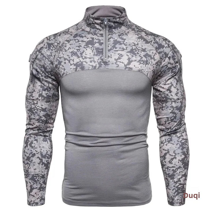 Hot Sale Of The Season Men's Camouflage Fitness Long Sleeve T-shirt Outdoor Military Travel Elastic Pocket Zipper Men's Clothing