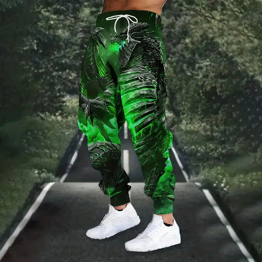 Men Loose Casual Pocket Draw Rope Sports Sweatpants Fashion Dragon And Hand Printed Sweatpants Winter New Thick Warm Sweatpants