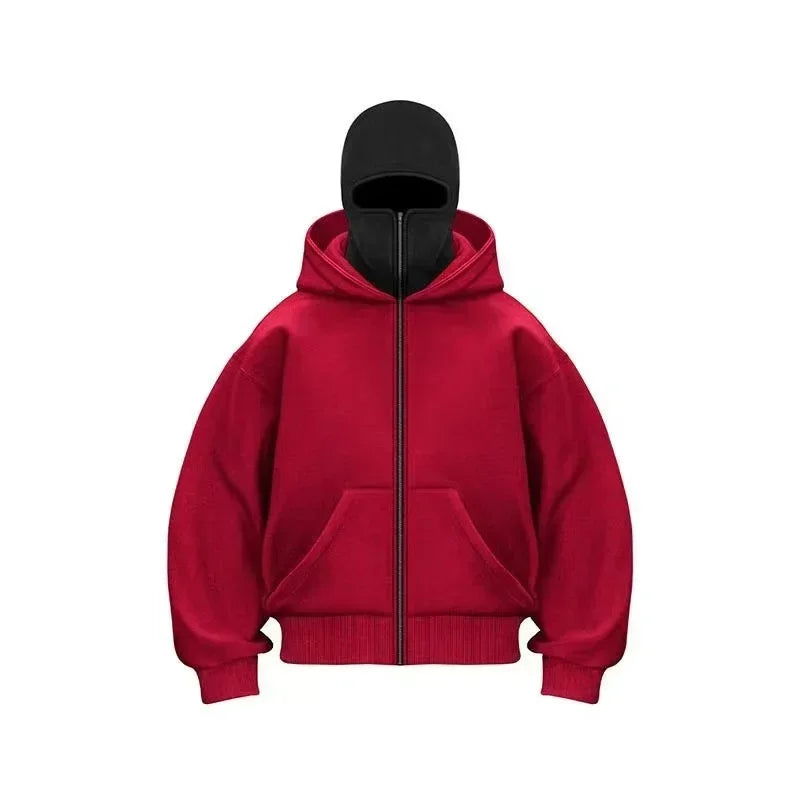 Sweatshirt with Hooded Face Mask Zipper DesignMen's Balaclava Zip Hoodie Winter Warm Casual Sports Jacket Outdoor Activities