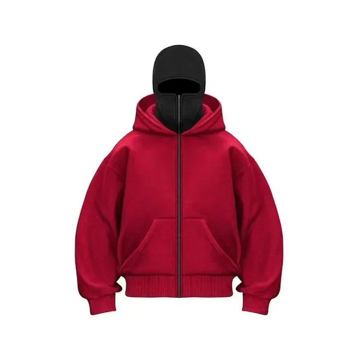 Sweatshirt with Hooded Face Mask Zipper DesignMen's Balaclava Zip Hoodie Winter Warm Casual Sports Jacket Outdoor Activities