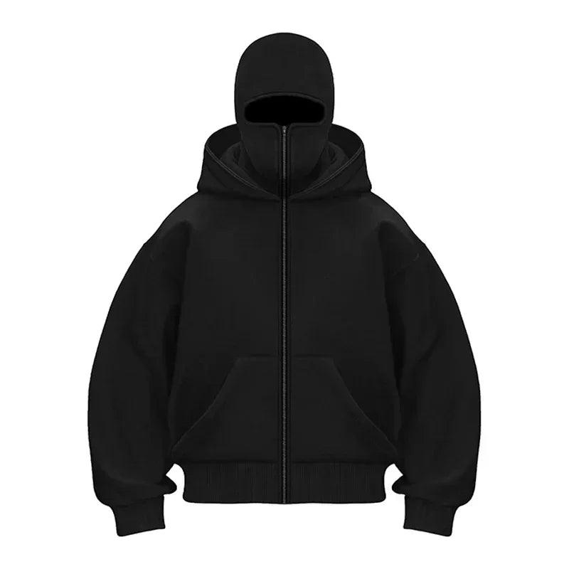 Men and women Balaclava Y2K Gothic Harajuku winter Warm new item double hooded sweatshirt men's hooded mask zipper sports Jacket