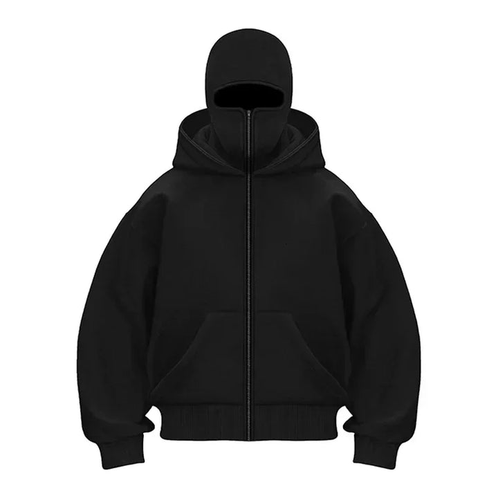 Men and women Balaclava Y2K Gothic Harajuku winter Warm new item double hooded sweatshirt men's hooded mask zipper sports Jacket