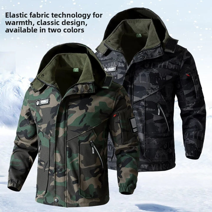 Men's Autumn Winter Fleece Lined Camouflage Work Jacket Windproof Waterproof Warm Outdoor Car Repairing Coat
