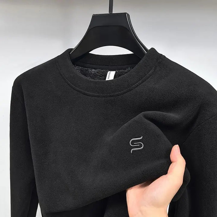 Men Fleece Thickening Casual Sweatshirts Warm Woolen Wool Half-high Collar Hoodie Comfortable Embroidery Solid Loose Pullover