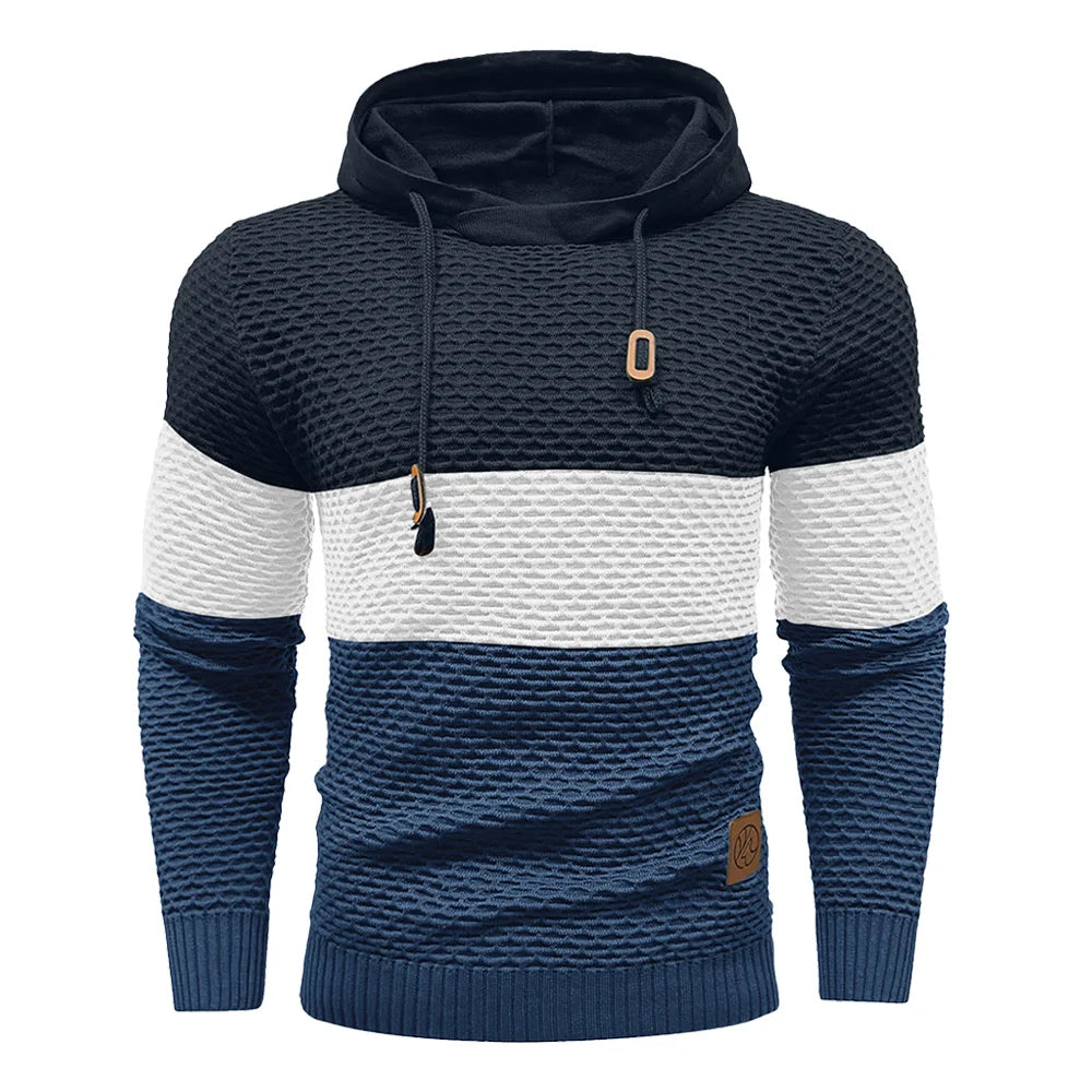 Men's Sweater Spring New Sport Warm Form Fitting Knit Pullover Sweater Hoodie Drawstring Hoodies Casual Sweatshirt US Size