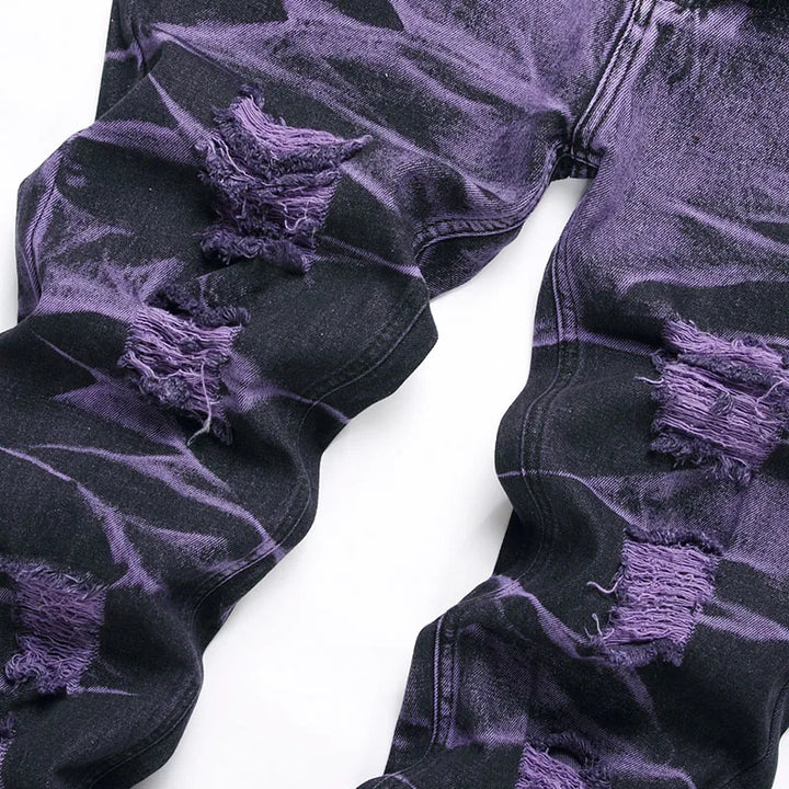 Retro Purple Black Ripped Jeans High Street Korean Version Jeans Y2k Baggy Jeans Stacked Jeans Mens Cargo Pants