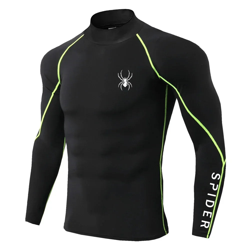 Mens Running T-shirts Compression Long Sleeve Sport Shirts Spider Printing Fitness Training Jogging Gym Quick Dry Tee
