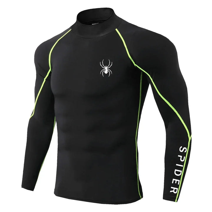 Mens Running T-shirts Compression Long Sleeve Sport Shirts Spider Printing Fitness Training Jogging Gym Quick Dry Tee