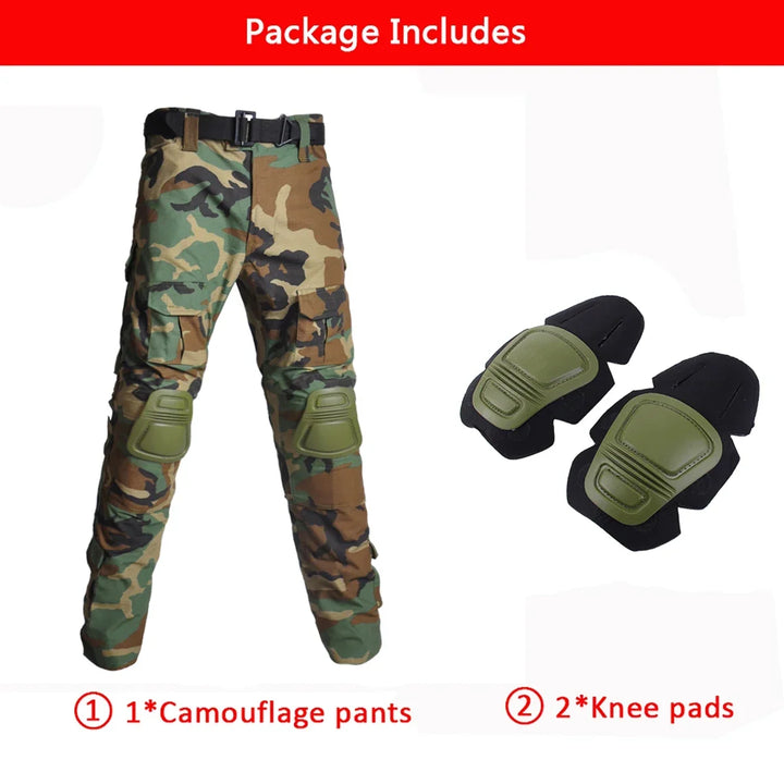 Tactical Suits Outdoor Paintball Outdoor Uniform Combat Camo Shirts Cargo Knee Pads Pants Men Clothing Wear-resisting