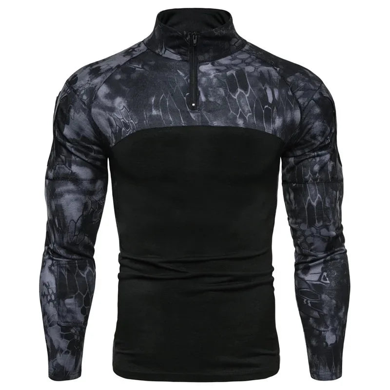 Hot Sale Of The Season Men's Camouflage Fitness Long Sleeve T-shirt Outdoor Military Travel Elastic Pocket Zipper Men's Clothing
