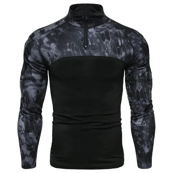 Hot Sale Of The Season Men's Camouflage Fitness Long Sleeve T-shirt Outdoor Military Travel Elastic Pocket Zipper Men's Clothing