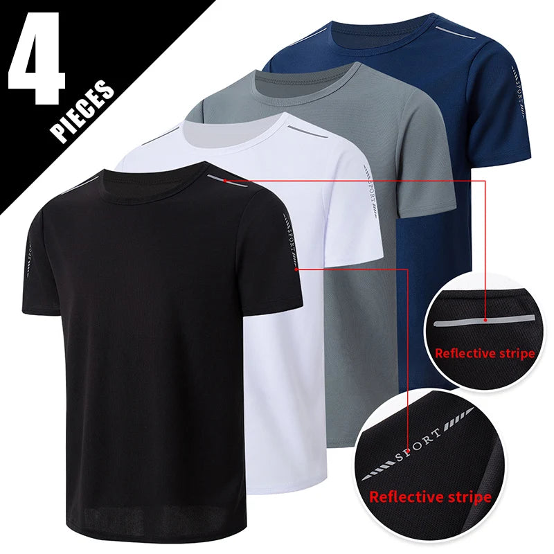 1/4/6 Pcs men's plus size gradient quick-drying short-sleeved teenagers loose sports running fitness football basketball T-shirt