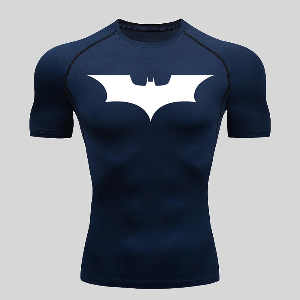 Fitness tight fitting shirt, men's superhero sports running T-shirt, sun resistant short sleeved quick drying round neck T-shirt
