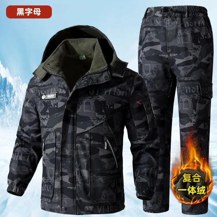 Men's Autumn Winter Fleece Lined Camouflage Work Jacket Windproof Waterproof Warm Outdoor Car Repairing Coat