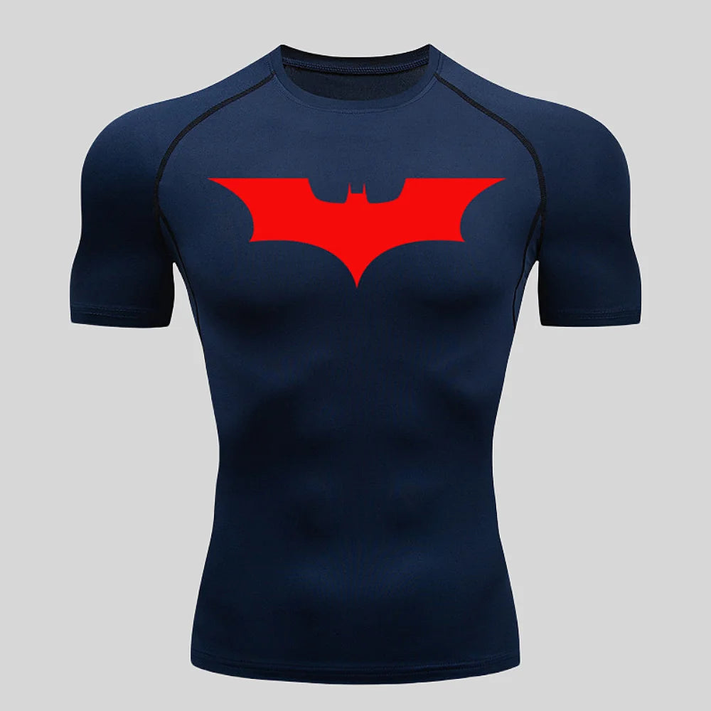 Fitness tight fitting shirt, men's superhero sports running T-shirt, sun resistant short sleeved quick drying round neck T-shirt