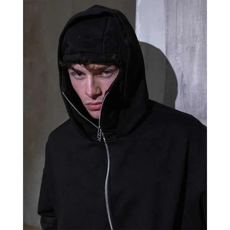 Sweatshirt with Hooded Face Mask Zipper DesignMen's Balaclava Zip Hoodie Winter Warm Casual Sports Jacket Outdoor Activities