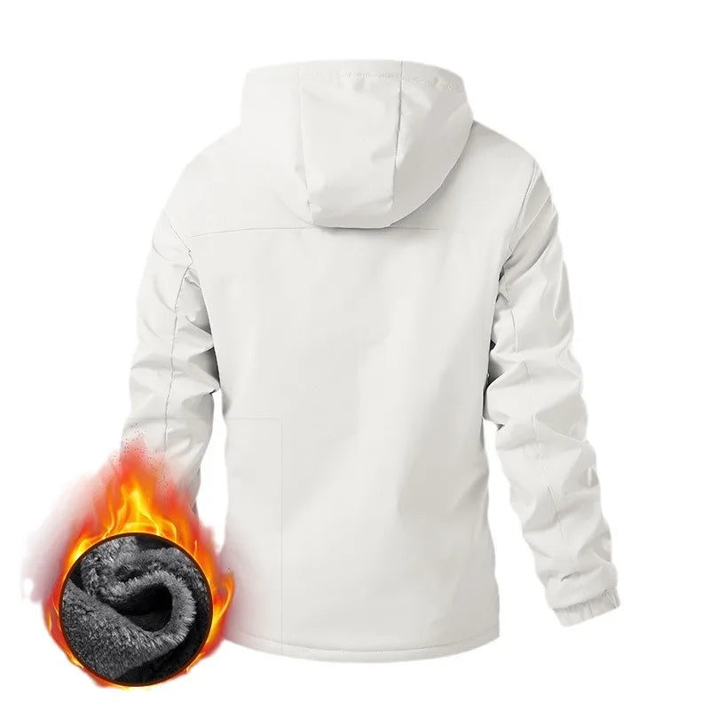 Thickened Fleece Autumn Winter Cotton Jacket Men's Casual Hooded Warmth Outerwear Fashionable Street Style Zipper Closure Cot...