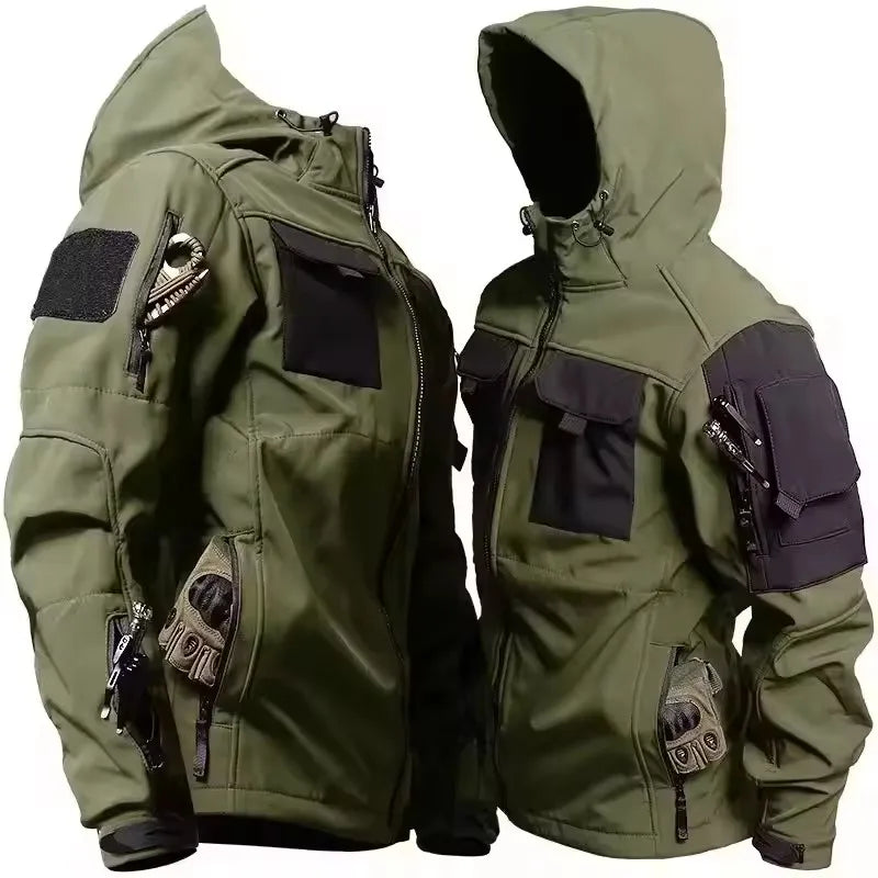 New Autumn WinterTactical Jackets Men Military Soft Shell Waterproof Windproof Hooded Jacket Outdoor Functional Multi-pockets