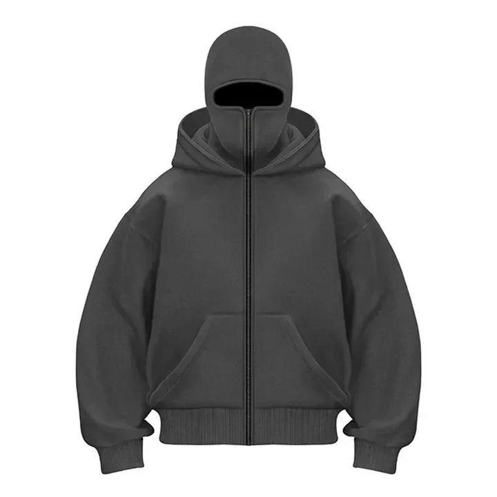 Men and women Balaclava Y2K Gothic Harajuku winter Warm new item double hooded sweatshirt men's hooded mask zipper sports Jacket