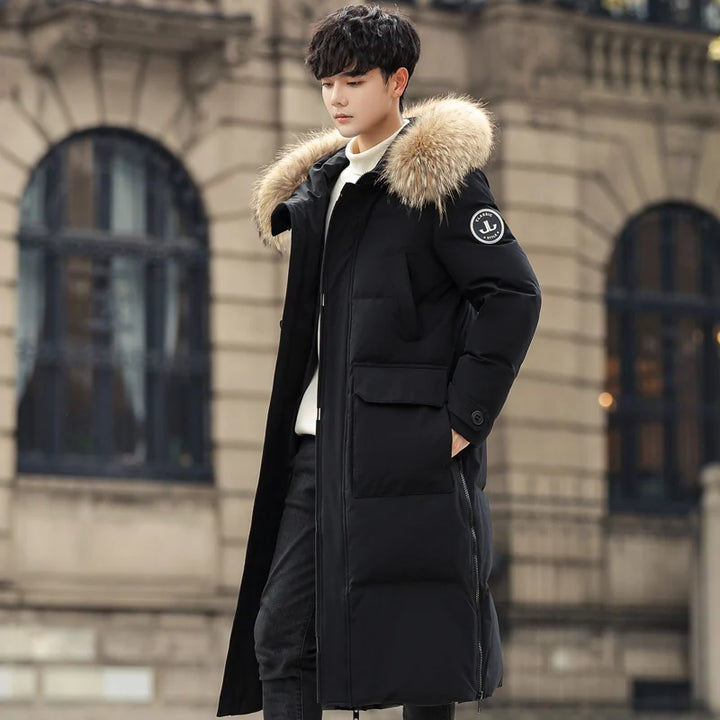 Men’s Luxury Duck Down Winter Parka – Long Windproof Fur Collar Coat | SwiftMart™